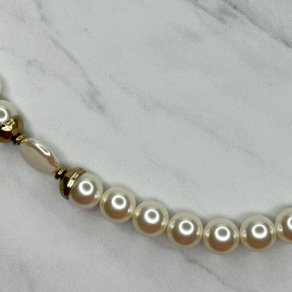 Chico's Layered Double Strand Chunky Faux Pearl Beaded Long Gold Tone Necklace - Picture 9 of 14